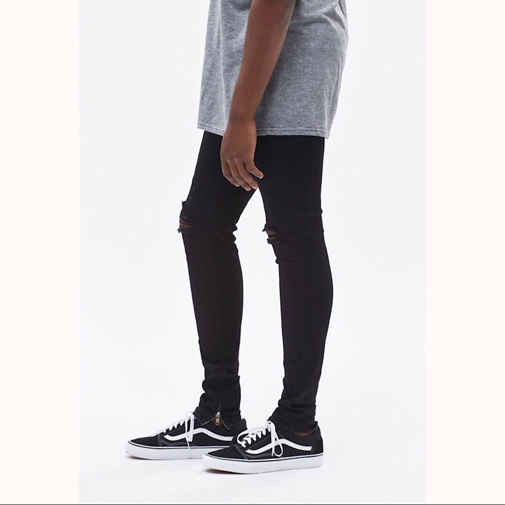 PACSUN Ripped Zip Black Stacked Skinny Jeans - Picture 2 of 8